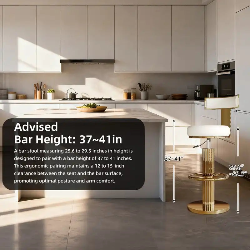 Luxury Gold Adjustable Swivel Bar Stools with White Cushion