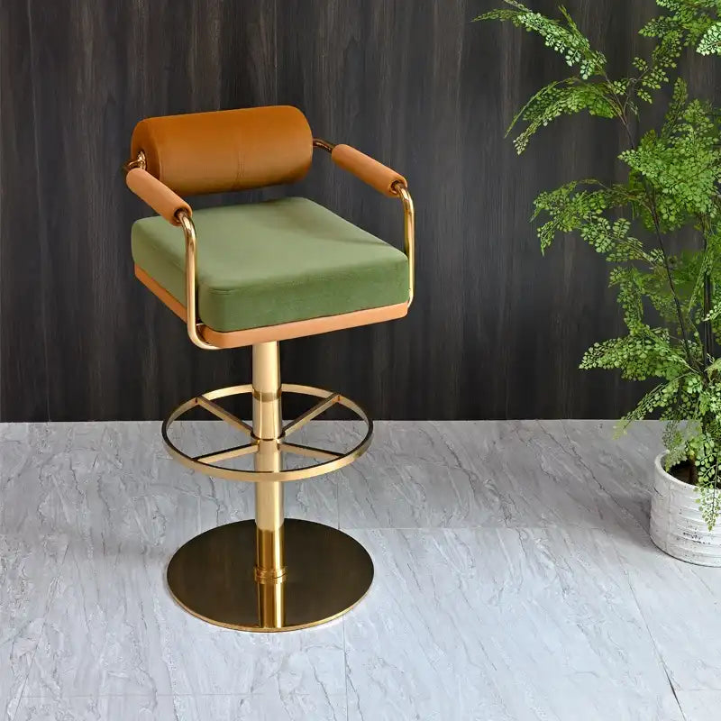 Burnt Orange Velvet Bar Stool - Gold Base & Swivel OR:32.68''-42.52''H*SD:18.90''D*SW:19.69''W #85A05B