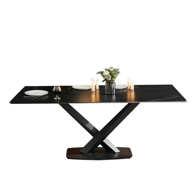 Black Modern Dining Table - X-Base | Sleek Dining for 6