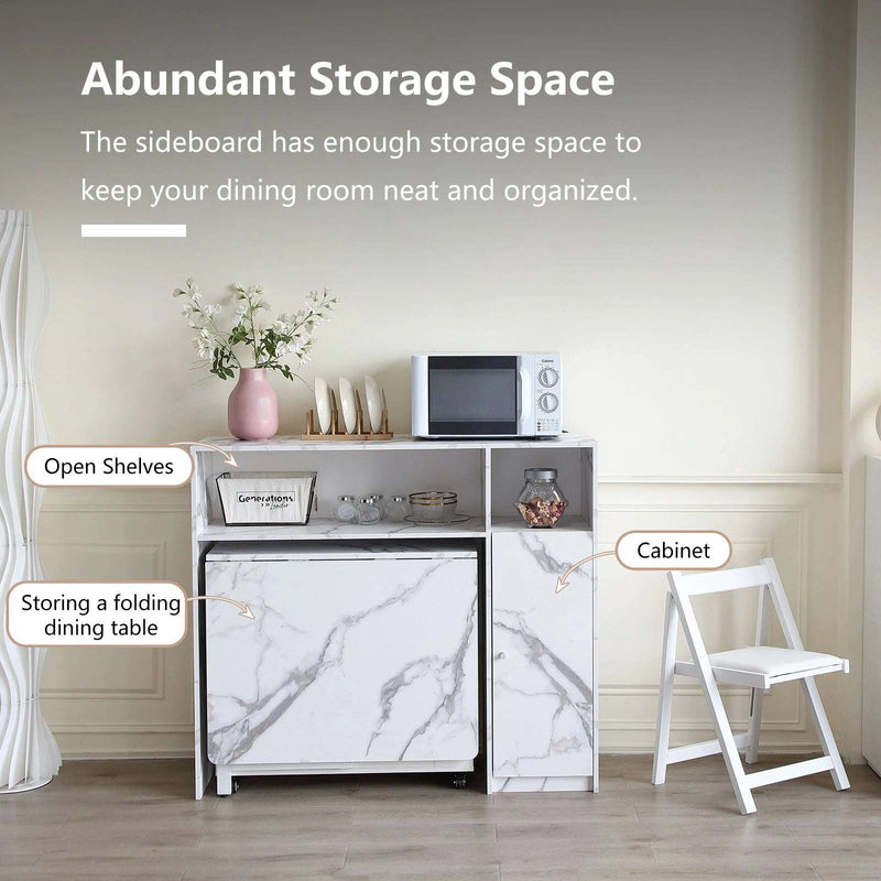 Marble Buffet Cabinet with Folding Dining Table