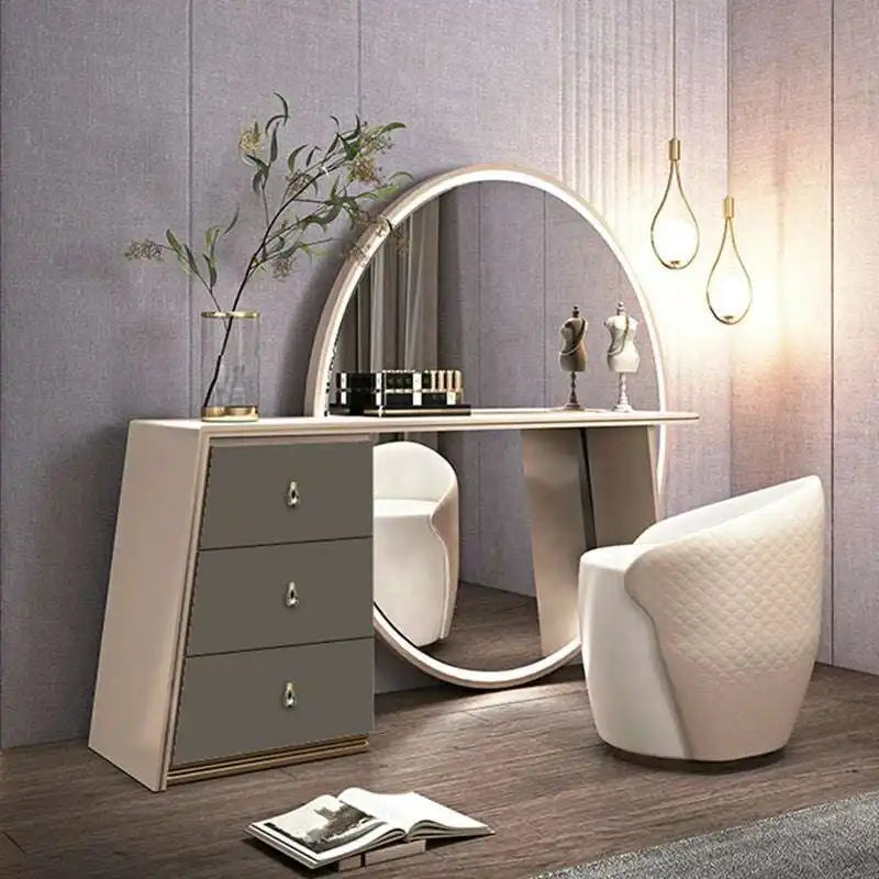 COMUHOME Luxury Makeup Vanity Table with LED Mirror and Elegant Chair