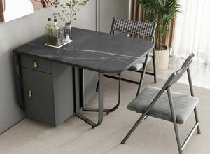 Dark Grey Extendable Folding Dining Table with Storage