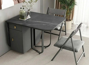 Dark Grey Extendable Folding Dining Table with Storage