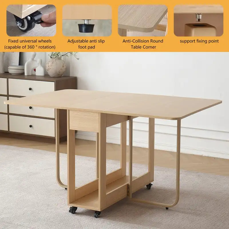 Multi-Functional Foldable Dining Table with Storage & Wheels