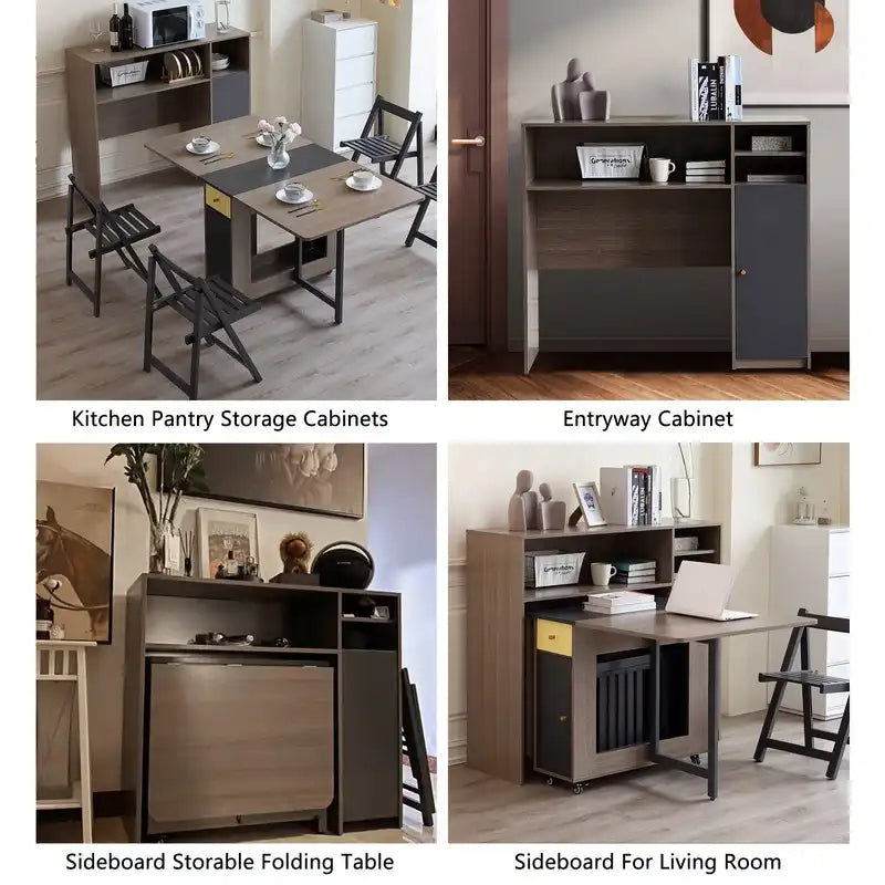 Modern Kitchen Pantry Sideboard with Shelves in Grey