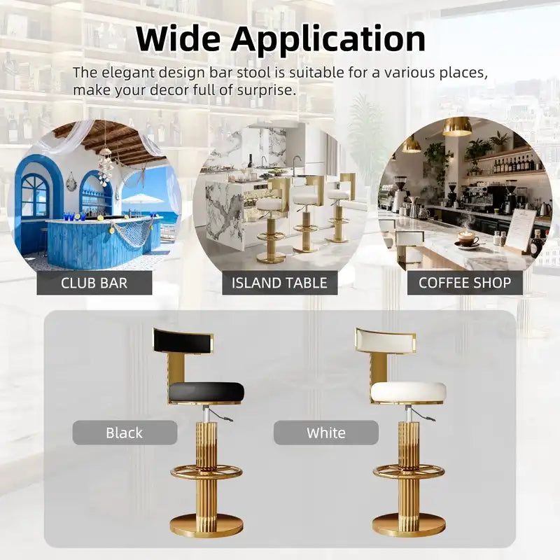 Luxury Gold Adjustable Swivel Bar Stools with White Cushion
