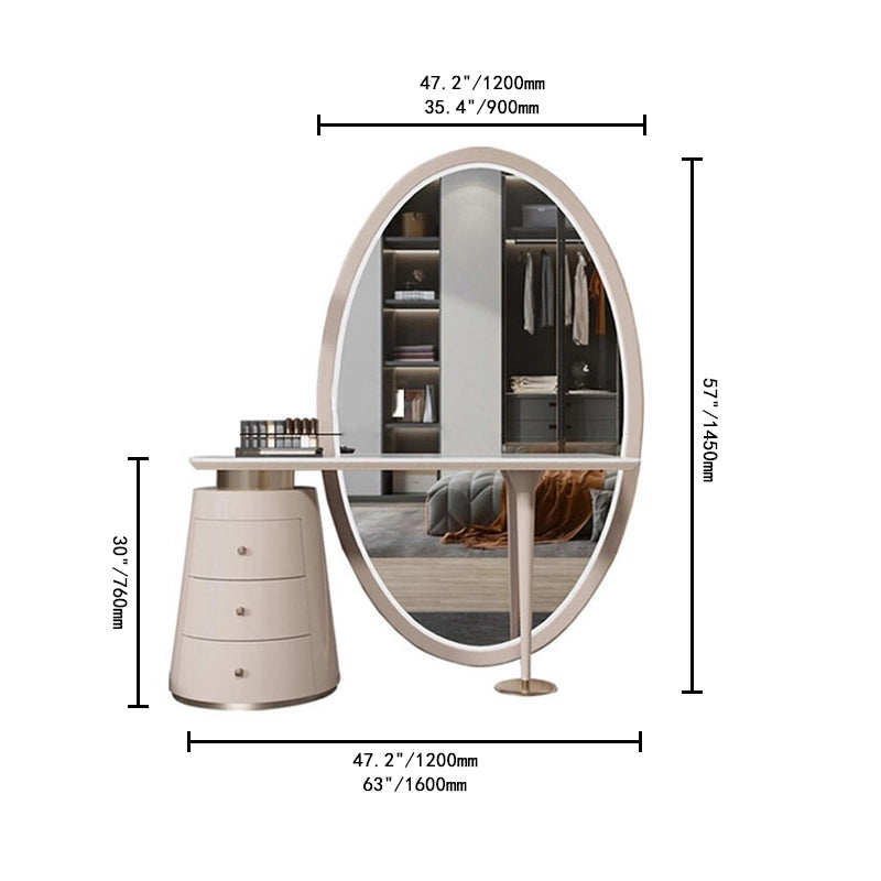 COMUHOME Elegant Vanity Dresser with Large Oval Mirror and Storage Drawers