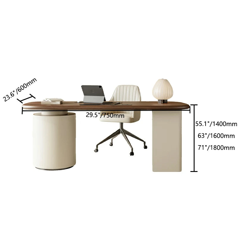Cream Retro Desk | Wood Top & Storage | Office Furniture