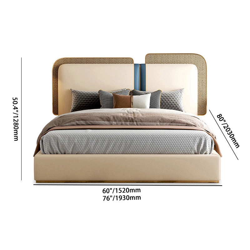 King Bed with Rattan Headboard - Chic Gold
