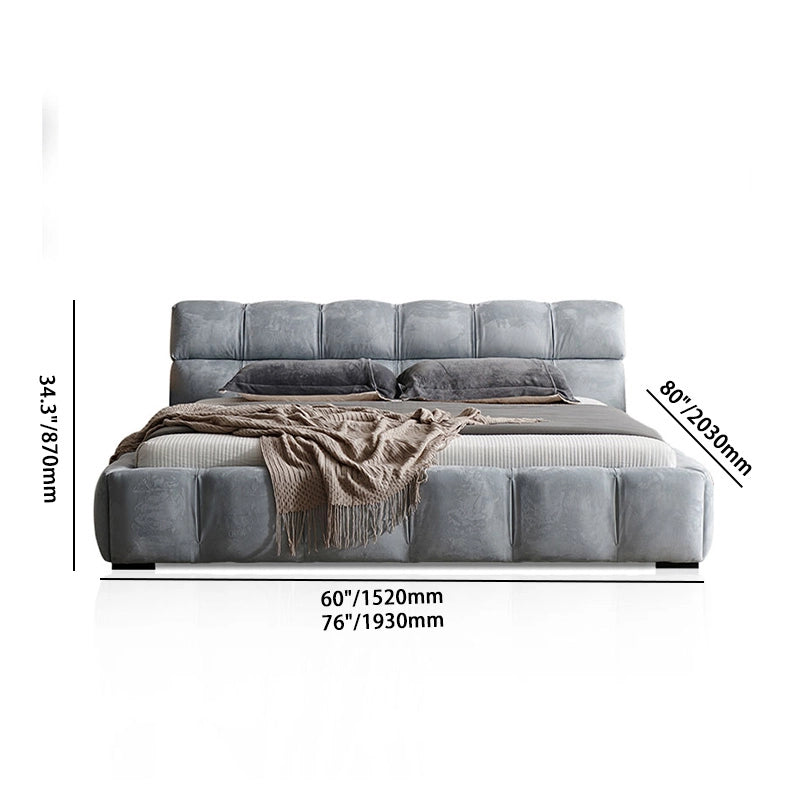Gray Velvet Platform Bed – Tufted Headboard
