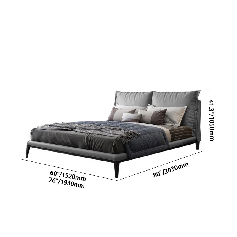Gray Faux Leather Platform Bed with Headboard