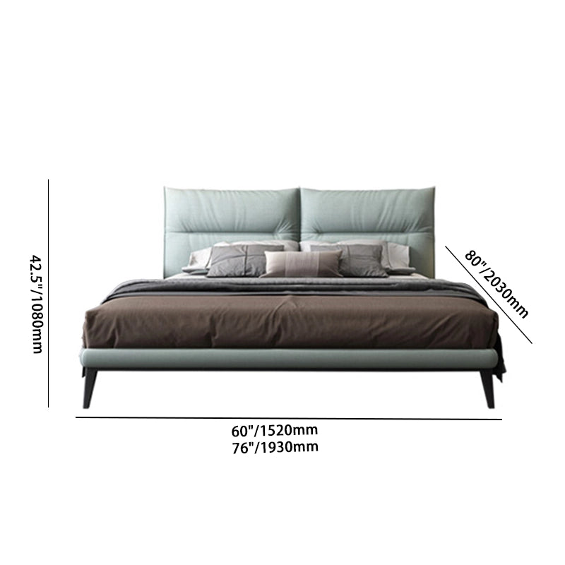 Green Fabric Bed | Modern Platform Bed with Wood Legs