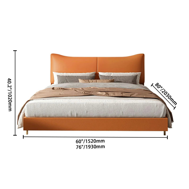 Caramel Leather Wingback Bed | Modern Platform Bed Frame