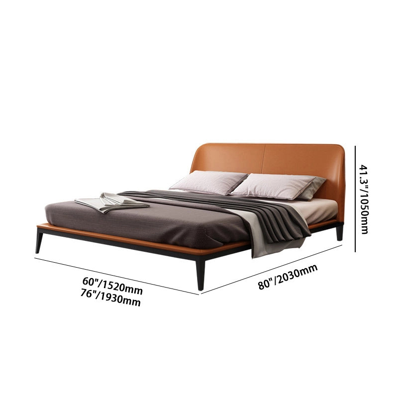 Faux Leather Platform Bed - Rust Brown - Modern Bed Frame