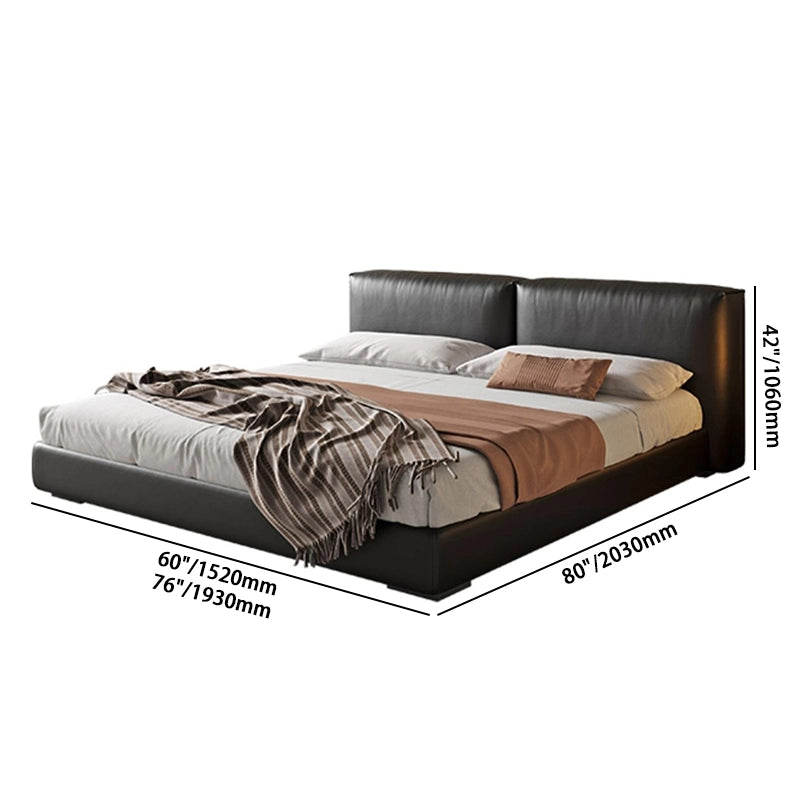 Black Leather Bed Frame with Cushioned Headboard