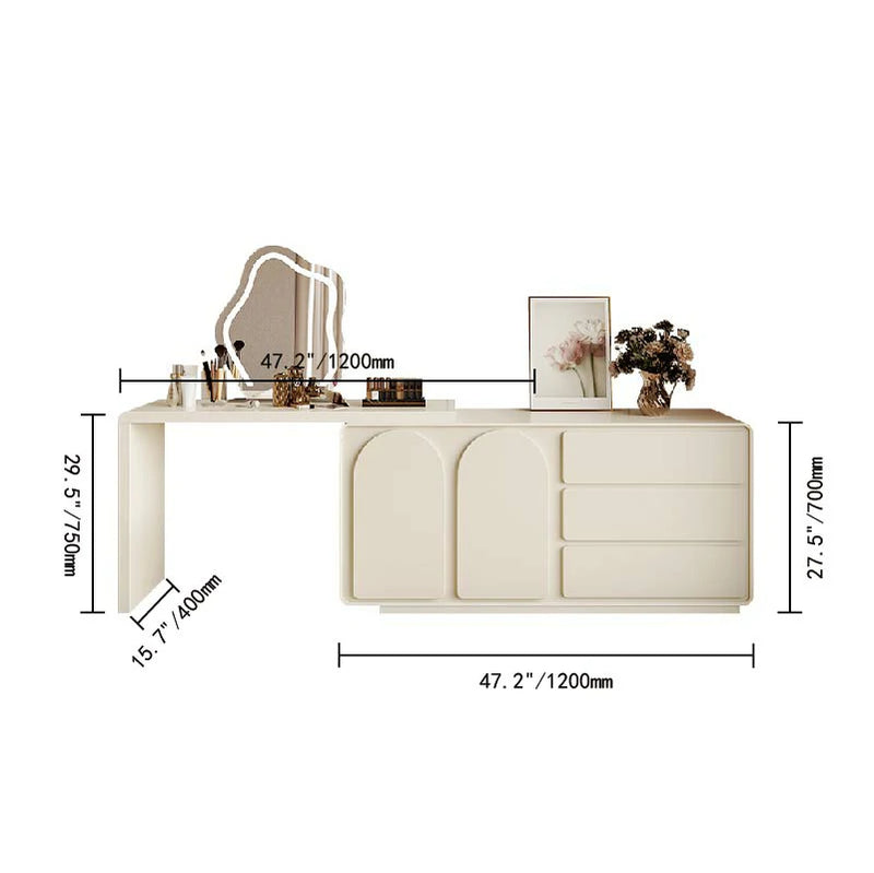 FUNROLUX Modern Champagne Dresser Vanity Set Extendable Desk Vanity Combo Chair & Light