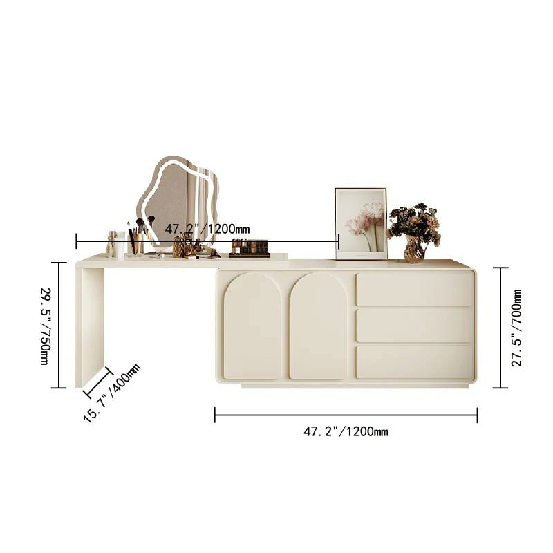 FUNROLUX Modern Champagne Dresser Vanity Set Extendable Desk Vanity Combo Chair & Light