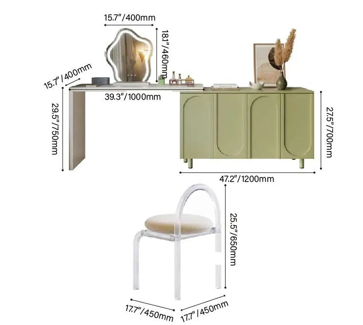 Vintage Makeup Vanity Table with Storage and Mirror Set