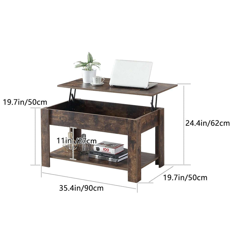 Lift Top Coffee Table with Hidden Compartments and Storage Shelves, Adjustable Wood Lift Tabletop Center Table Coffee Tables for Living Room Reception Room Office (Brown)