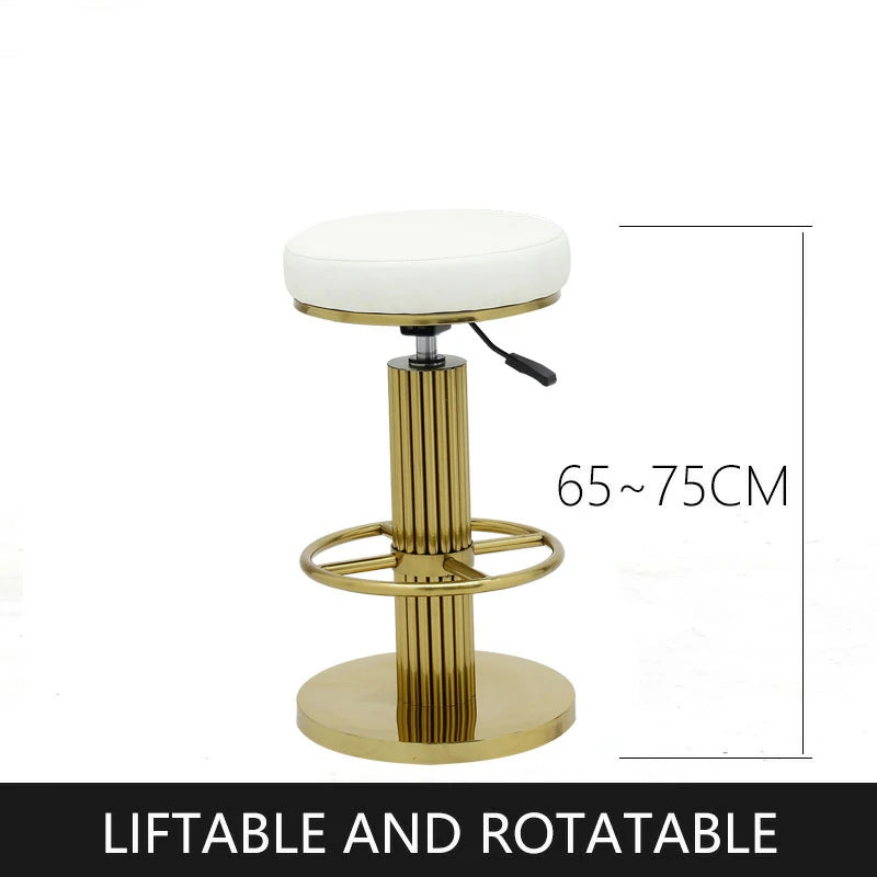 Modern Gold Stainless Steel Adjustable Bar Stool with White Leather Seat – 25.5
