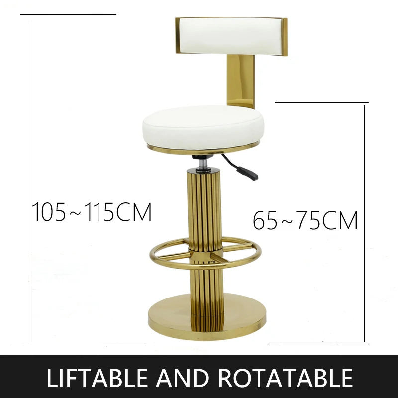 Modern Gold Stainless Steel Adjustable Bar Stool with White Leather Seat – 25.5