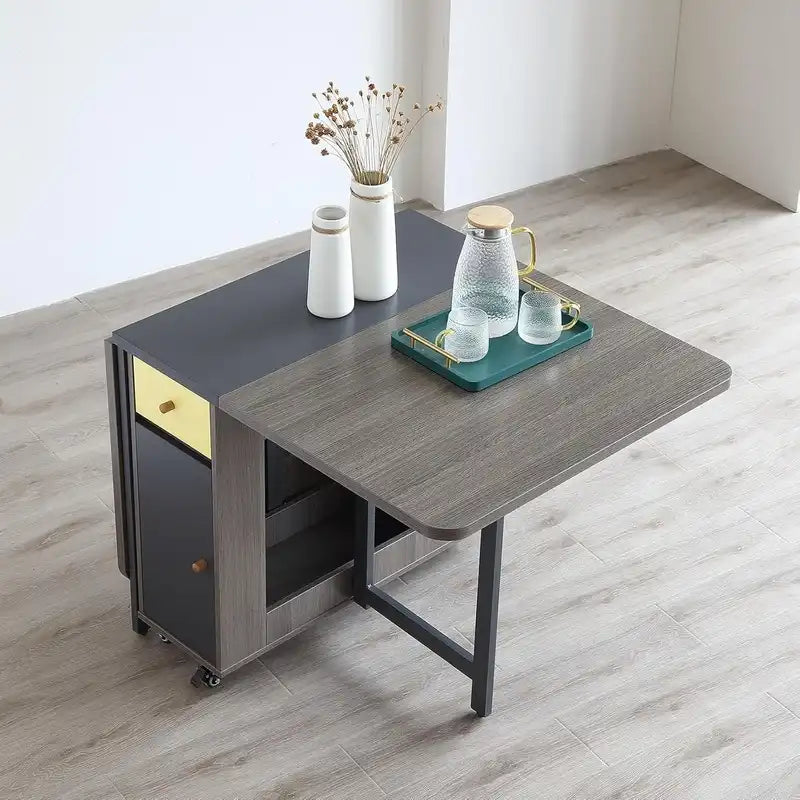 Grey Folding Dining Table w/ Storage | Extendable Space Saver