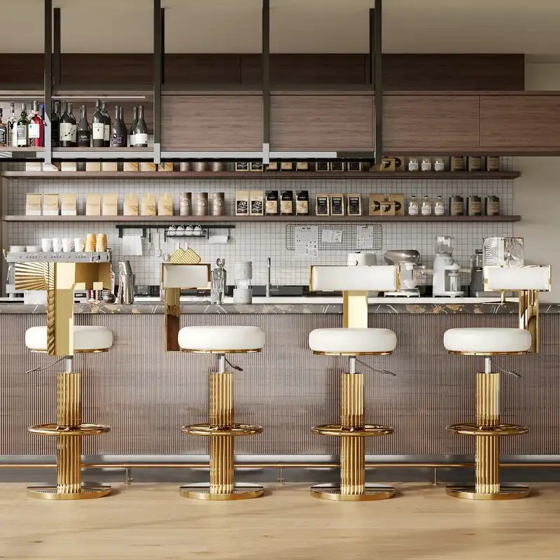 Luxury Gold Adjustable Swivel Bar Stools with White Cushion