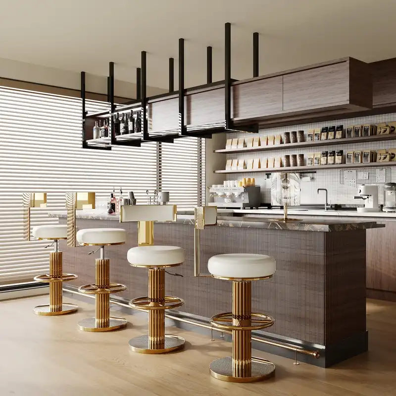 Luxury Gold Adjustable Swivel Bar Stools with White Cushion