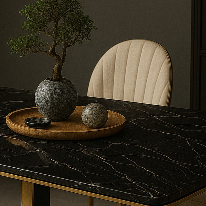 Marble Dining Table | Black & Gold Base | Modern Elegance Italy BULGARI BLACK .webp