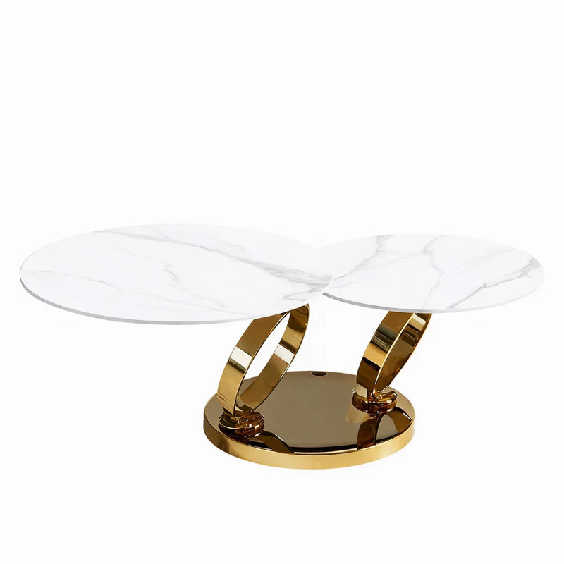 Modern 2-Tier Round Coffee Table with sintered stone Top & Metal Base