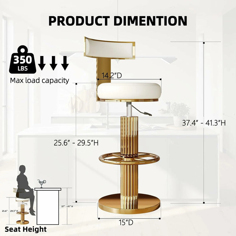 Counter Height Stools Set of 2, Swivel Bar Stools with Gold Stainless Steel