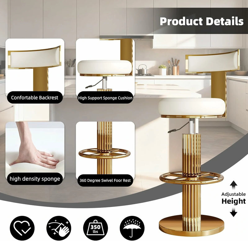 Counter Height Stools Set of 2, Swivel Bar Stools with Gold Stainless Steel