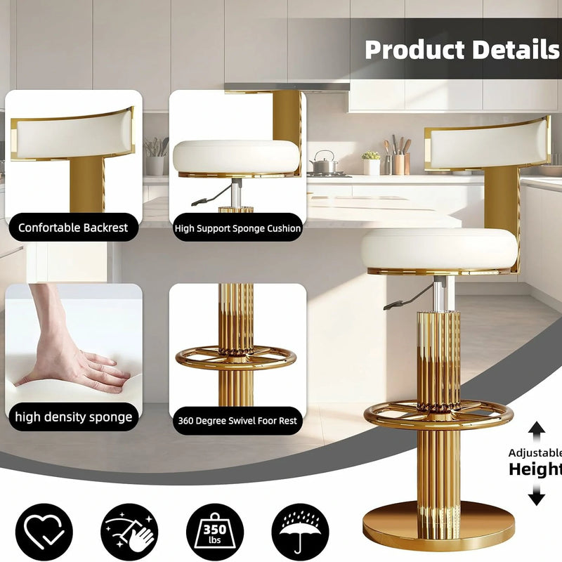 Counter Height Stools Set of 2, Swivel Bar Stools with Gold Stainless Steel