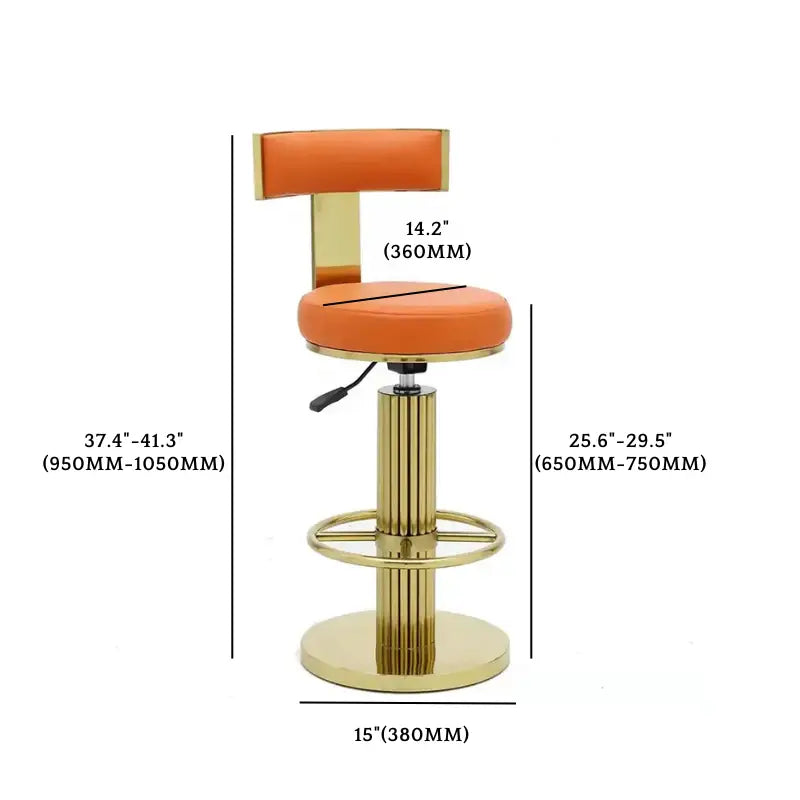 Luxury Gold & Orange Adjustable Bar Stool with Swivel & Footrest