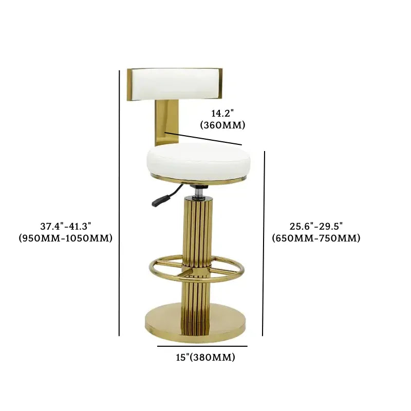 Luxury Gold Adjustable Swivel Bar Stools with White Cushion Dimension Drawing
