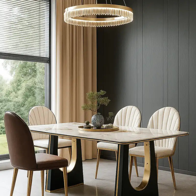 Marble Dining Table | Black & Gold Base | Modern Elegance