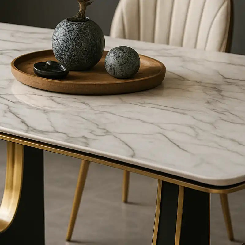 Marble Dining Table | Black & Gold Base | Modern Elegance Carrara White.webp
