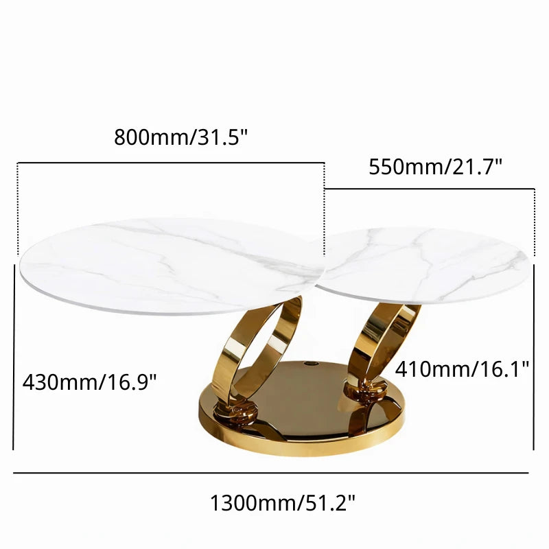 Modern 2-Tier Round Coffee Table with sintered stone Top & Metal Base