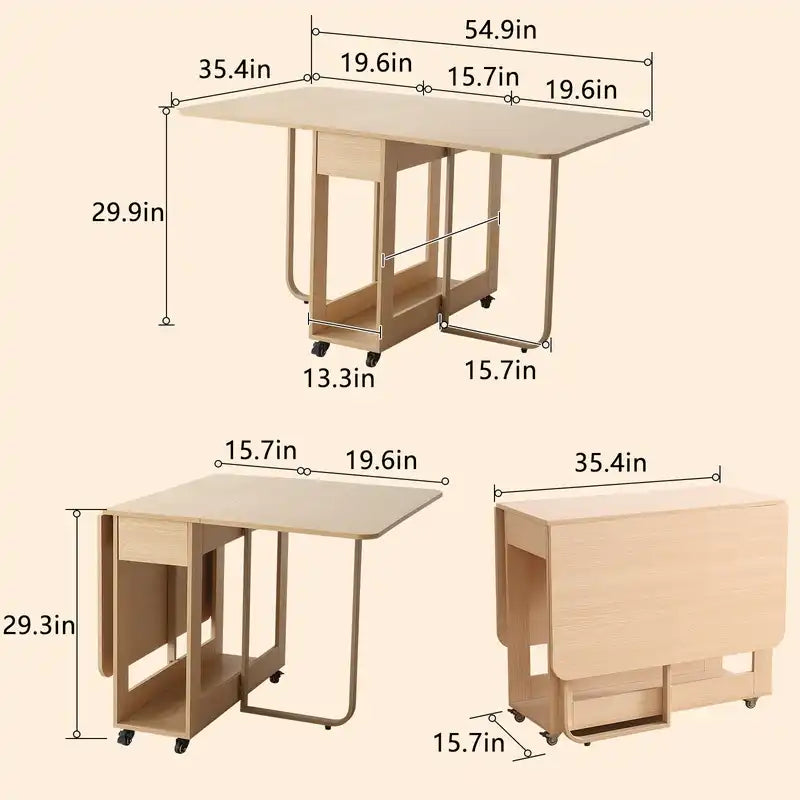 Multi-Functional Foldable Dining Table with Storage & Wheels