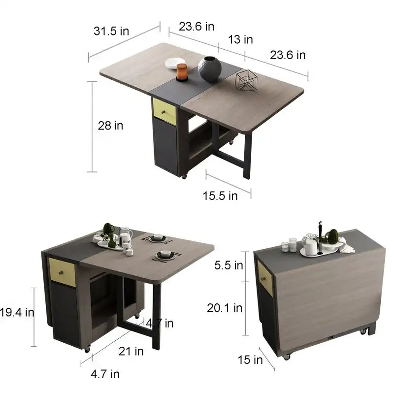 Folding Dining Table w/ Storage | Extendable Space Saver