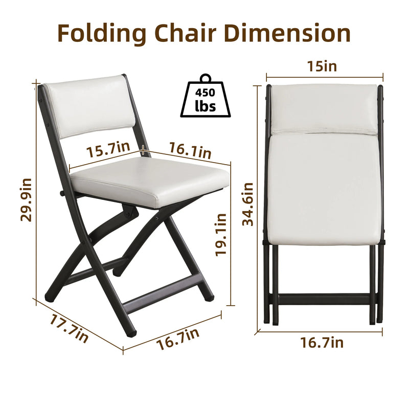 2 Pack Folding Chairs with Cushion - Heavy Duty Steel Frame Foldable Dining Chairs