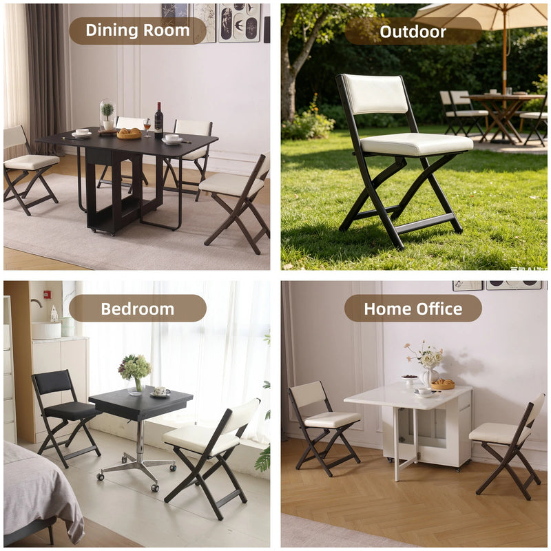 2 Pack Folding Chairs with Cushion - Heavy Duty Steel Frame Foldable Dining Chairs