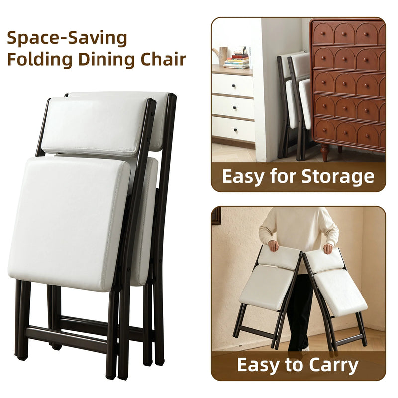 2 Pack Folding Chairs with Cushion - Heavy Duty Steel Frame Foldable Dining Chairs