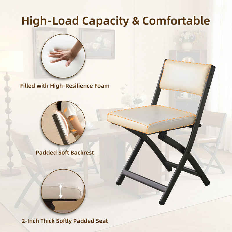 2 Pack Folding Chairs with Cushion - Heavy Duty Steel Frame Foldable Dining Chairs