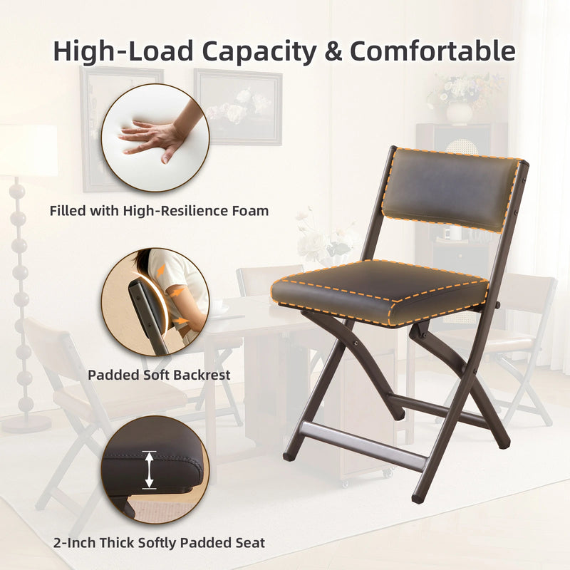2 Pack Folding Chairs with Cushion - Heavy Duty Steel Frame Foldable Dining Chairs（副本）