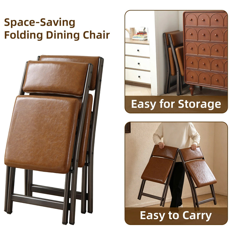 2 Pack Folding Chairs with Cushion - Heavy Duty Steel Frame Foldable Dining Chairs（副本）（副本）