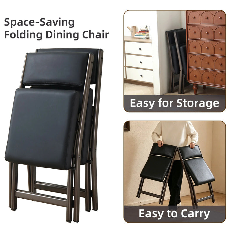 2 Pack Folding Chairs with Cushion - Heavy Duty Steel Frame Foldable Dining Chairs（副本）