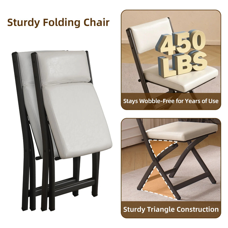 2 Pack Folding Chairs with Cushion - Heavy Duty Steel Frame Foldable Dining Chairs