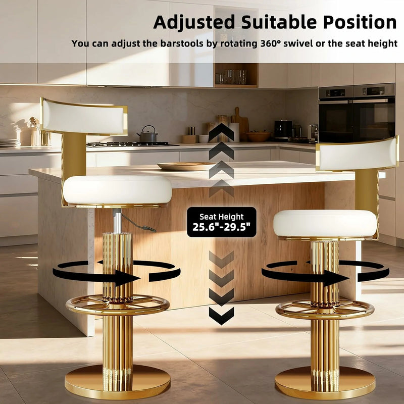 Counter Height Stools Set of 2, Swivel Bar Stools with Gold Stainless Steel