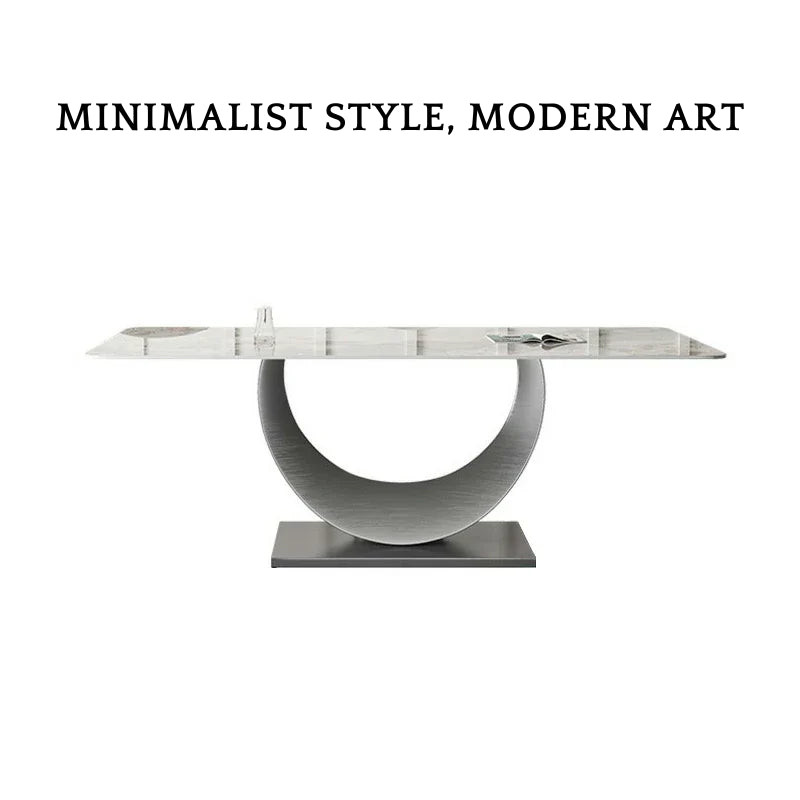 Marble Top Dining Table | Modern Curved Metal Base | Seats 6
